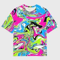 Женская футболка oversize 3D Абстрактные мраморные разводы в ярких цветах. Поп арт