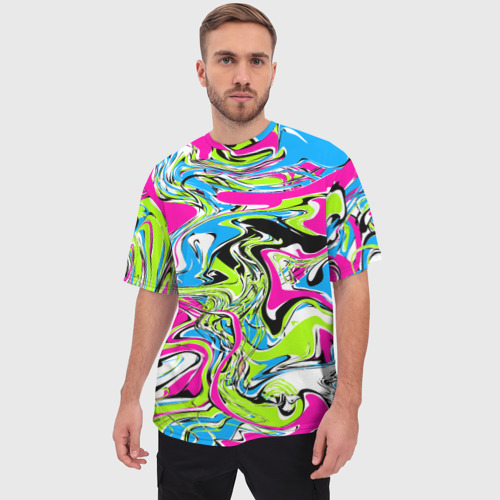 Мужская футболка oversize 3D Абстрактные мраморные разводы в ярких цветах. Поп арт, цвет 3D печать - фото 3
