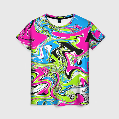 Женская футболка 3D Абстрактные мраморные разводы в ярких цветах. Поп арт, цвет 3D печать