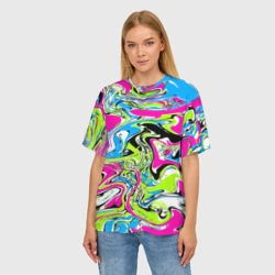 Женская футболка oversize 3D Абстрактные мраморные разводы в ярких цветах. Поп арт - фото 2