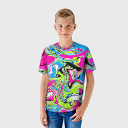 Детская футболка 3D Абстрактные мраморные разводы в ярких цветах. Поп арт - фото 2