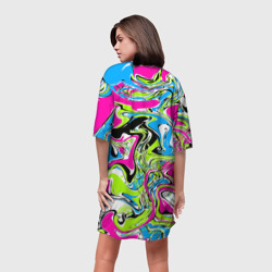 Платье с принтом Абстрактные мраморные разводы в ярких цветах. Поп арт для женщины, вид на модели сзади №2. Цвет основы: белый