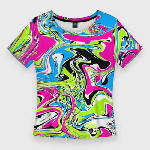 Женская футболка 3D Slim Абстрактные мраморные разводы в ярких цветах. Поп арт, цвет 3D печать
