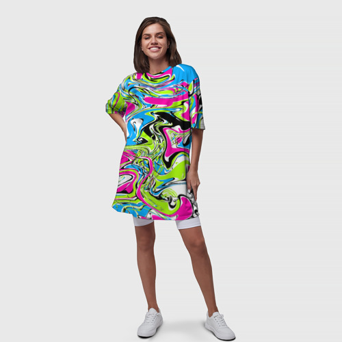 Платье-футболка 3D Абстрактные мраморные разводы в ярких цветах. Поп арт, цвет 3D печать - фото 5