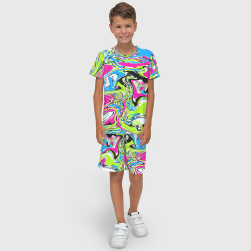 Детский костюм с шортами 3D Абстрактные мраморные разводы в ярких цветах. Поп арт, цвет 3D печать - фото 3