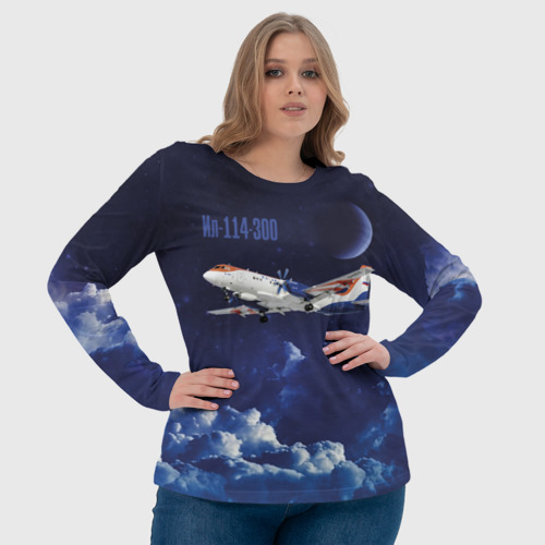 Женский лонгслив 3D Пассажирский самолет Ил-114-300, цвет 3D печать - фото 6