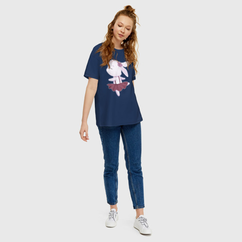 Женская футболка хлопок Oversize с принтом Милый Крольчонок Танцует, вид сбоку #3