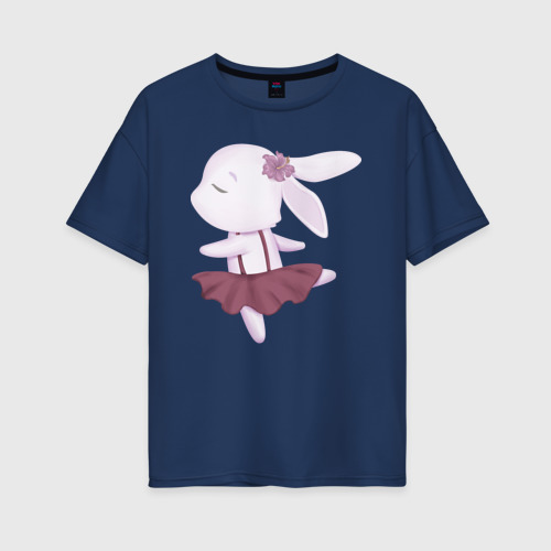 Женская футболка хлопок Oversize с принтом Милый Крольчонок Танцует, вид спереди #2