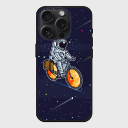 Чехол силиконовый для Apple iPhone 15 Pro матовый Космонавт на велосипеде