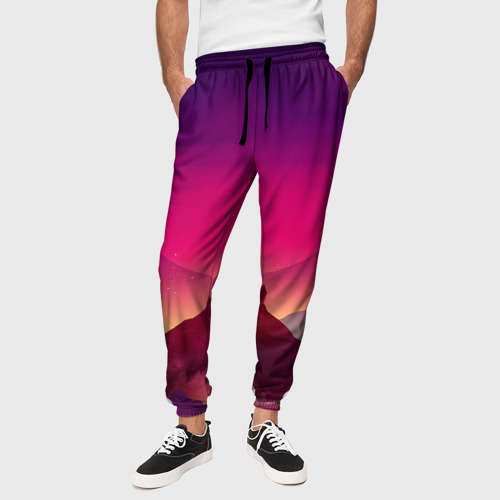 Мужские брюки 3D с принтом Горы / Космос / Neon / Психоделика, вид сбоку #3