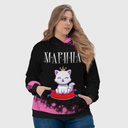Толстовка с принтом Марина - кошка - Брызги для женщины, вид на модели спереди №4. Цвет основы: черный