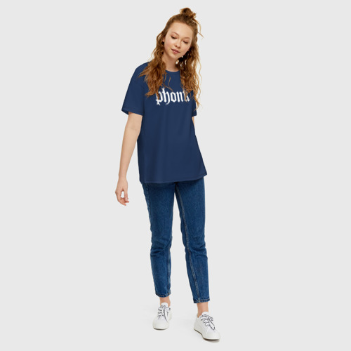 Женская футболка хлопок Oversize Phonk фонк лого, цвет темно-синий - фото 5