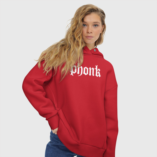 Женское худи Oversize хлопок Phonk фонк лого, цвет красный - фото 4