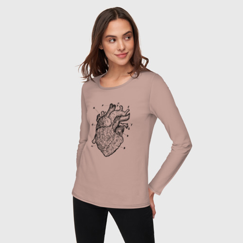 Женский лонгслив хлопок Анатомический рисунок сердца, цвет пыльно-розовый - фото 3