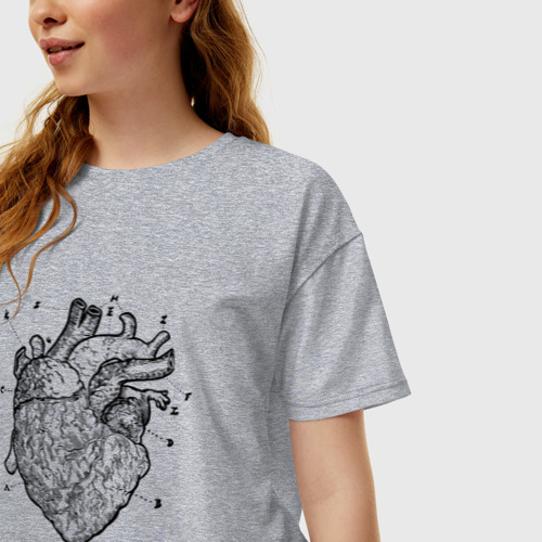 Женская футболка хлопок Oversize Анатомический рисунок сердца, цвет меланж - фото 3