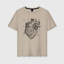 Женская футболка хлопок Oversize Анатомический рисунок сердца