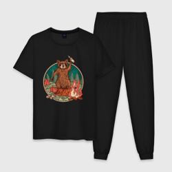 Мужская пижама хлопок Винтажный енот на отдыхе Camping Raccoon