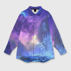 Женская рубашка oversize 3D Фантастический пейзаж Водопад Неон