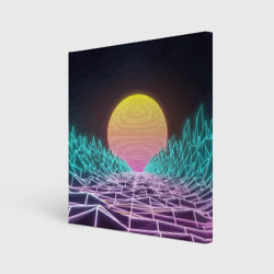 Холст квадратный Vaporwave / Закат солнца в горах / Neon