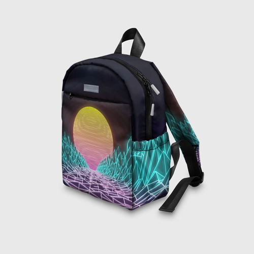 Детский рюкзак 3D с принтом Vaporwave / Закат солнца в горах / Neon, вид сбоку #3