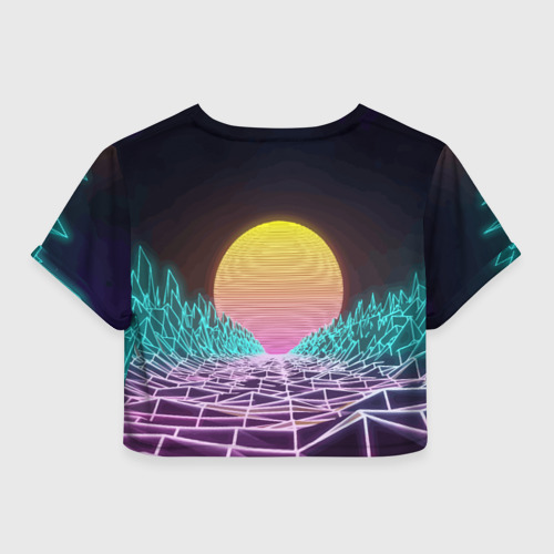 Женская футболка Crop-top 3D Vaporwave Закат солнца в горах Neon, цвет 3D печать - фото 2