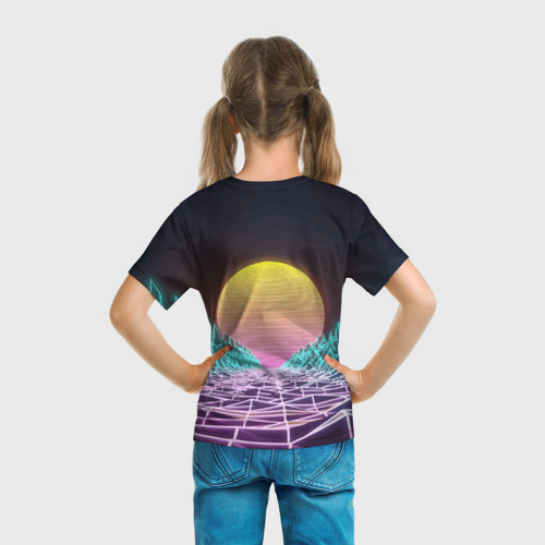 Детская футболка 3D Vaporwave Закат солнца в горах Neon, цвет 3D печать - фото 6
