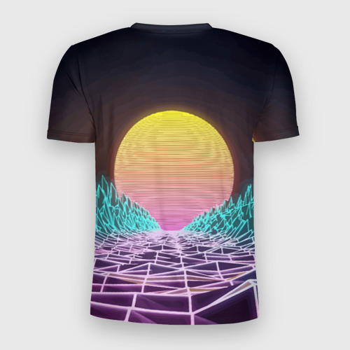 Мужская футболка 3D Slim Vaporwave Закат солнца в горах Neon, цвет 3D печать - фото 2