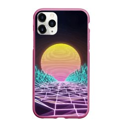 Чехол для iPhone 11 Pro Max матовый Vaporwave Закат солнца в горах Neon