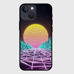 Чехол для iPhone 13 mini Vaporwave Закат солнца в горах Neon