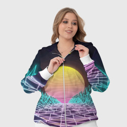 Костюм с принтом Vaporwave Закат солнца в горах Neon для женщины, вид на модели спереди №4. Цвет основы: белый