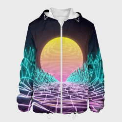 Мужская куртка 3D Vaporwave Закат солнца в горах Neon