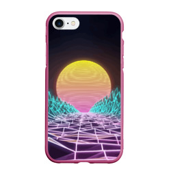 Чехол для iPhone 7/8 матовый Vaporwave Закат солнца в горах Neon