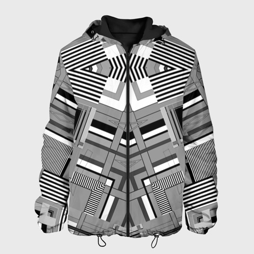 Мужская куртка 3D с принтом Черно белый современный геометрический узор Симметрия, вид спереди #2