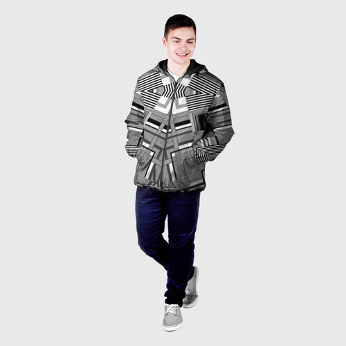 Мужская куртка 3D с принтом Черно белый современный геометрический узор Симметрия, фото на моделе #1
