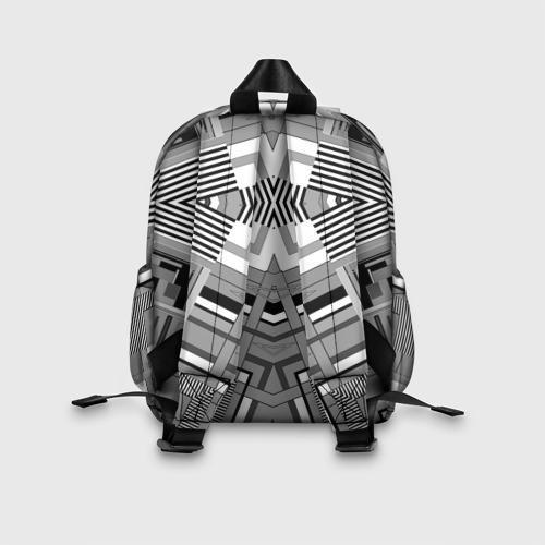 Детский рюкзак 3D с принтом Черно белый современный геометрический узор Симметрия, вид сзади #2