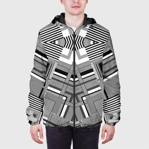 Мужская куртка 3D с принтом Черно белый современный геометрический узор Симметрия, вид сбоку #3