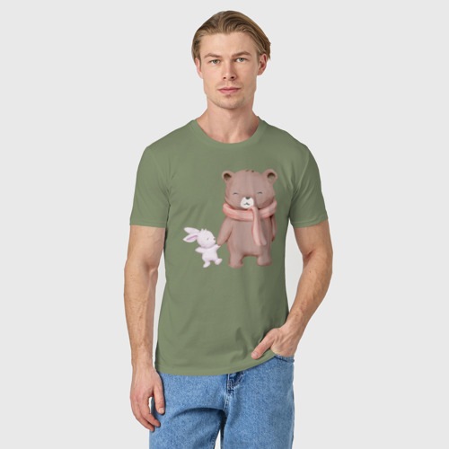 Мужская футболка хлопок Милый Медвежонок И Крольчонок, цвет авокадо - фото 3