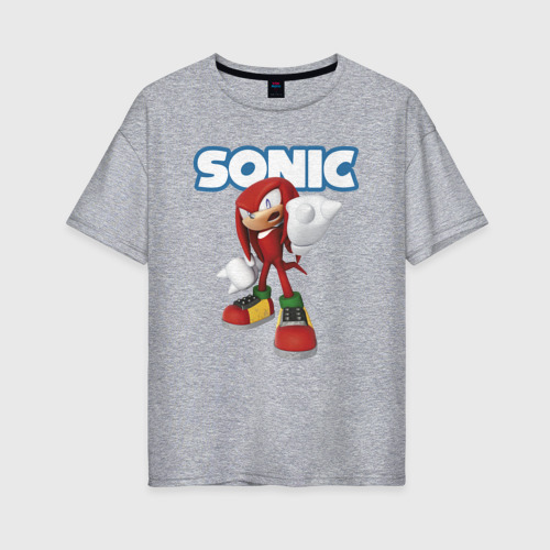 Женская футболка хлопок Oversize с принтом Knuckles Echidna / Sonic / Video game /  Ехидна Наклз / Видеоигра!, вид спереди #2
