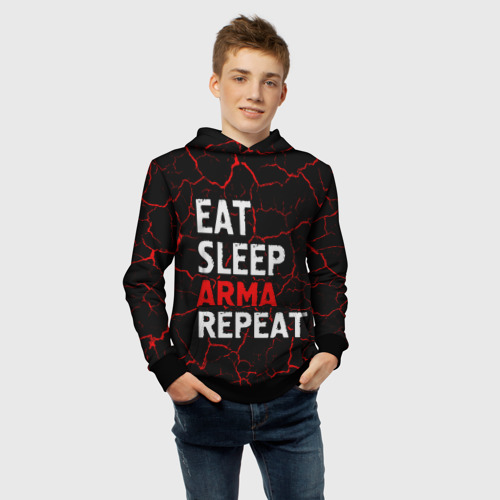 Детская толстовка 3D Eat Sleep ARMA Repeat + Трещины, цвет черный - фото 6