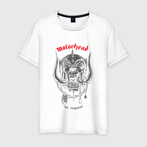 Мужская футболка из хлопка с принтом Motorhead no remorse, вид спереди №1