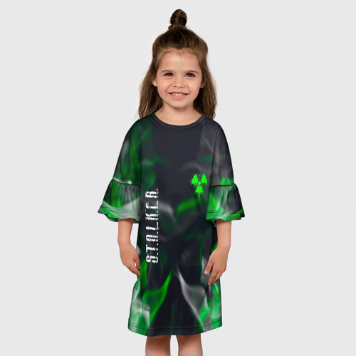 Детское платье 3D с принтом STALKER 2 | пламя, вид сбоку #3