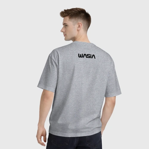 Мужская футболка хлопок Oversize с принтом Wasia в стиле NASA, вид сзади #2
