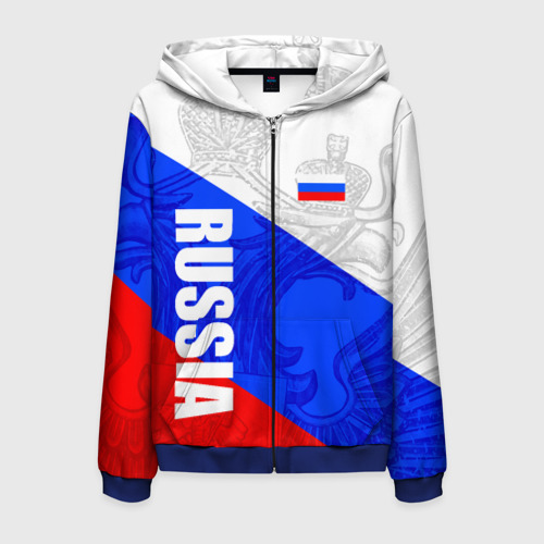 Мужская толстовка 3D на молнии Russia - sportwear - триколор, цвет синий