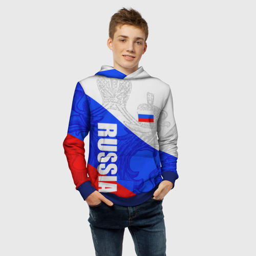 Детская толстовка 3D Russia - sportwear - триколор, цвет синий - фото 6