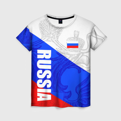 Женская футболка 3D с принтом Russia - sportwear - триколор, вид спереди #2