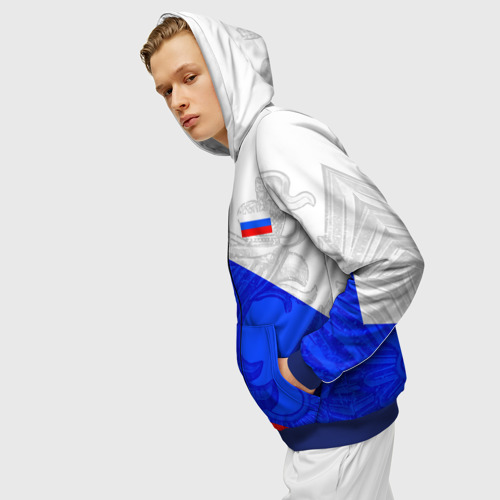 Мужская толстовка 3D на молнии Russia - sportwear - триколор, цвет синий - фото 5