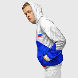Толстовка с принтом Russia — sportwear — триколор для мужчины, вид на модели спереди №3. Цвет основы: белый