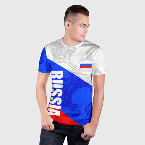 Мужская футболка 3D Slim Russia - sportwear - триколор, цвет 3D печать - фото 3