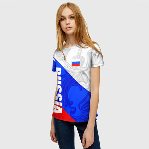 Женская футболка 3D с принтом Russia - sportwear - триколор, фото на моделе #1