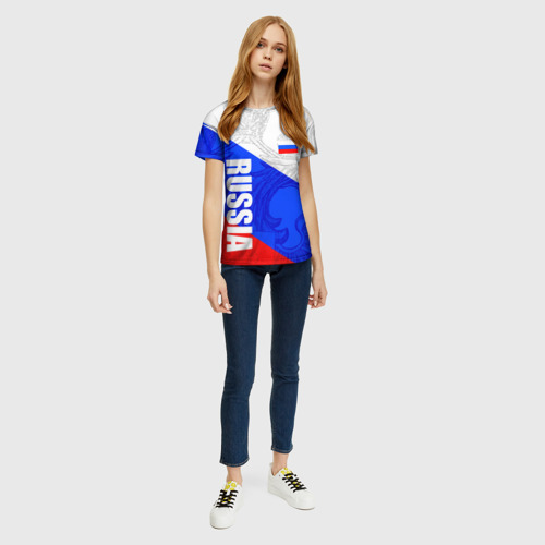 Женская футболка 3D с принтом Russia - sportwear - триколор, вид сбоку #3